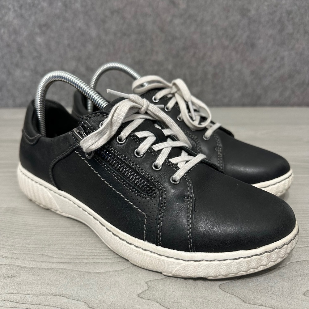 Clarks Caroline Janna Sneakers Womens 9 Black Leather Side Zip Comfort Shoes